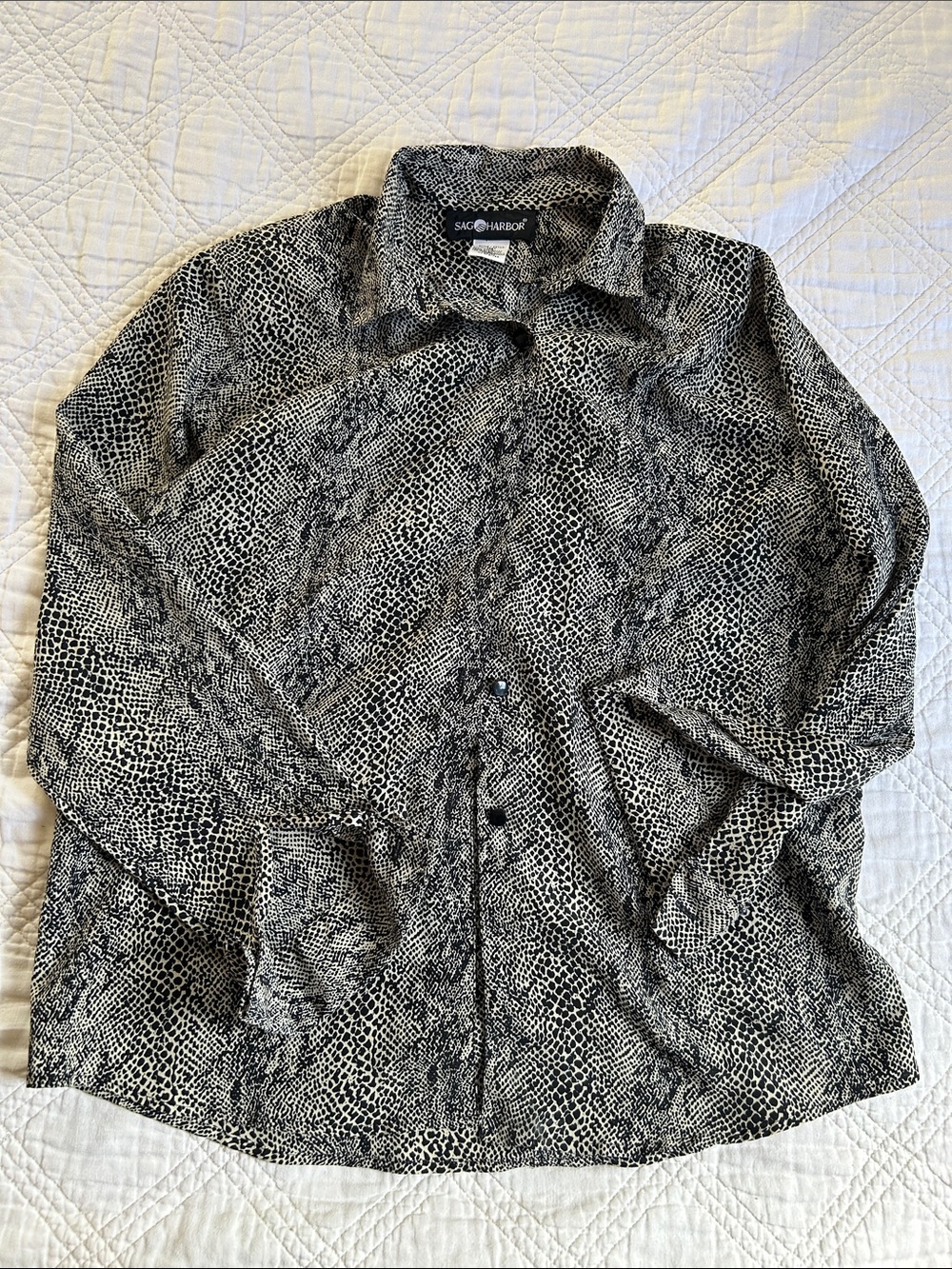 Sag Harbor Black and White Animal-Print Button-Down Shirt